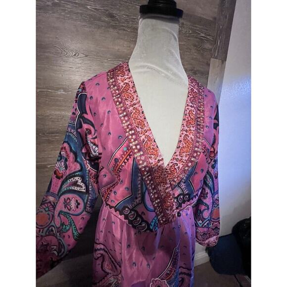 Vintage maxi dress sz M vacation resort Cleopatra Pink Long V Neck - Picture 10 of 10